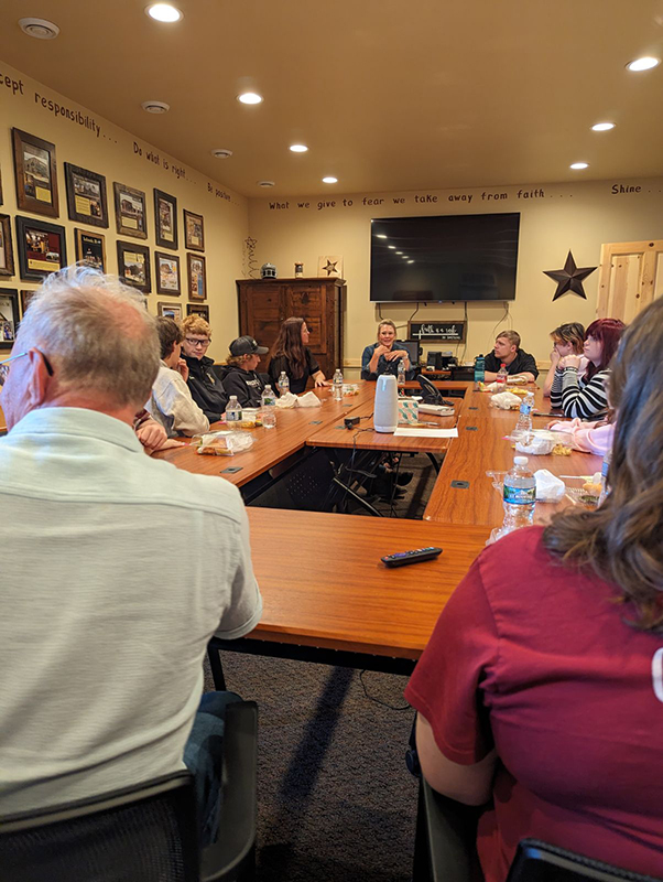 YEA students have a lunch and learn session with Stacy Doughan of the Clear Lake Area Chamber of Commerce 